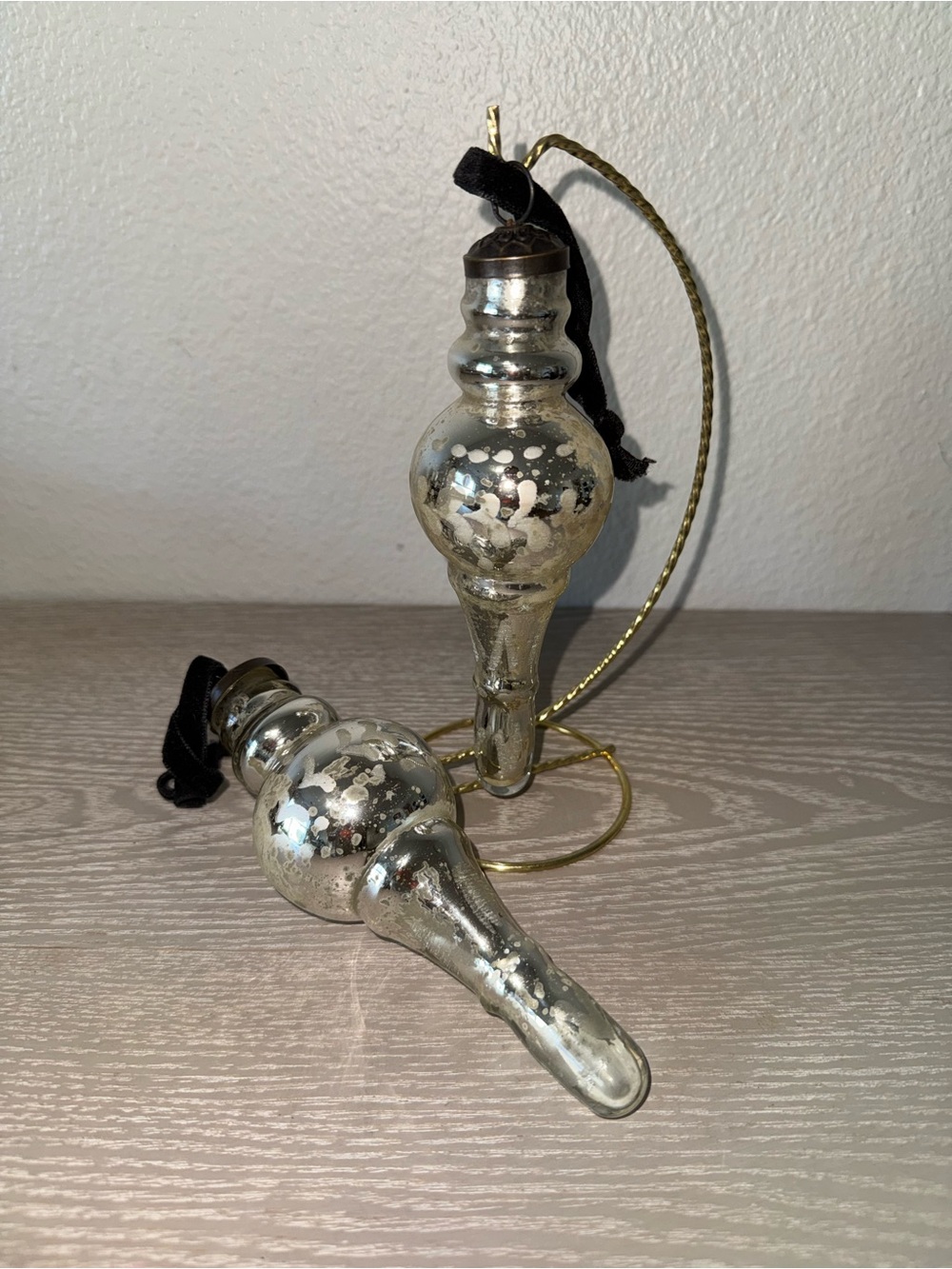 Vintage Heavy Mercury Glass Silver Christmas Tree Ornament 7”